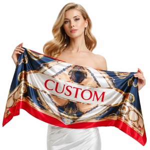 Sciarpa Quadrata Grande in Seta con Stampa Nautica a Catena Blu Navy e Rossa, Personalizzabile con Sublimazione, per Copricapo o Sciarpa da Donna - Product Image 1