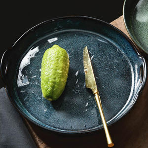 วินเทจเคลือบปฏิกิริยาสีเขียวสีฟ้าพอร์ซเลนบนโต๊ะอาหารเซรามิกชุดอาหารค่ําชุดจานชุดอาหารเย็นสําหรับร้านอาหาร - Product Image 5