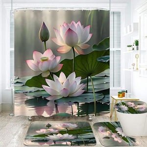 Cortina de Ducha Floral de Poliéster, Cortina de Baño con Impresión Digital Personalizada, Juego de Cortinas de Ducha Impermeables, Venta al por Mayor 3 - Product Image 6