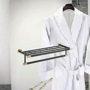<b>Wall</b> <b>Mount</b> Black Gold Double Towel Rack Stainless Steel Bathroom <b>Shelf</b> Robe Hook for Hotel Bathroom Decoration - Product Image 3