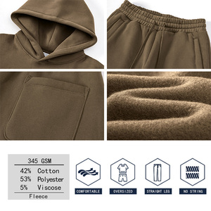 YLS5058 Set Felpa Termica Invernale Oversize da <span class=keywords><strong>Uomo</strong></span> in Pile Senza Cordoncino, Outfit Coordinato Streetwear - Product Image 4