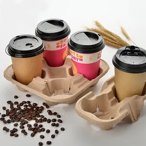 Grosir Custom bubur kertas cangkir kopi minuman panas pemegang cangkir baki pembawa pemegang cangkir