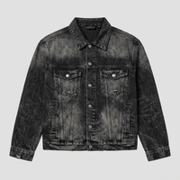 Blouson en jean noir délavé effet vieilli pour homme, avec patchwork sur le devant, classique, quatre poches, style camionneur, personnalisable OEM