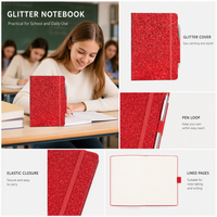 Glitzerndes Rotes Notizbuch mit Gummiband & Stift, A5 Hardcover Anpassbares Notizbuch für Individuelles Branding