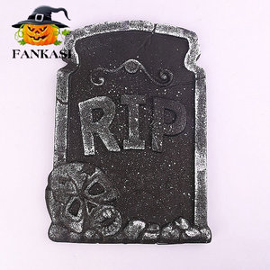 Décorations de pierres tombales en mousse pour Halloween, rectangulaires, pour extérieur, accessoires de décoration, design crâne noir et gris - Product Image 3