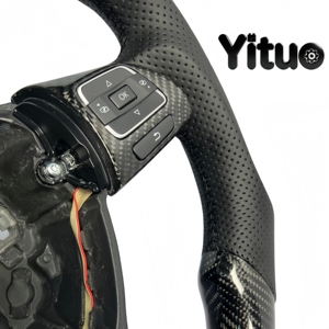 Volante Personalizado de Fibra de Carbono Compatible con Volkswagen Golf, Passat, Bora, <span class=keywords><strong>Polo</strong></span>, Sagitar MK6, MK5 GTI GTD TDI - Product Image 3
