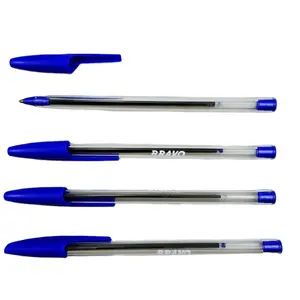 Bolpoin promosi murah Logo kustom cetak pena plastik dengan Casing plastik transparan pena barel plastik biru