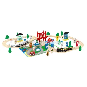 Shopee מכירה לוהטת חדש סגנון אשור עץ פשוט רכבת מסלול צעצועי סימולציה מיני רכבת מסלול סט