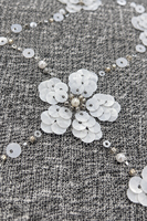 Tissu tricoté brodé de sequins blancs et de perles florales pour robe de mariée, robe de soirée, filles et garçons
