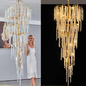 Lustre de salle à manger en cristal, modèle de designer français, avec motifs de fleurs de prunier et de pièces de monnaie, luminaire suspendu à pampilles pour une ambiance élégante - Product Image 3