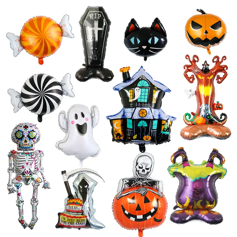 New Large Stand Balloon Halloween Party Decoration Festival Decor Candy Ghost Tombstone Foil Balloons Happy Halloween Globos