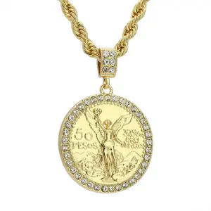 Duyizhao Personnalité Design 50 <span class=keywords><strong>Pesos</strong></span> Coin Pendentif 6mm Corde Collier Chaîne Hommes Hip Hop Plaqué <span class=keywords><strong>Or</strong></span> 14k Bijoux - Product Image 1