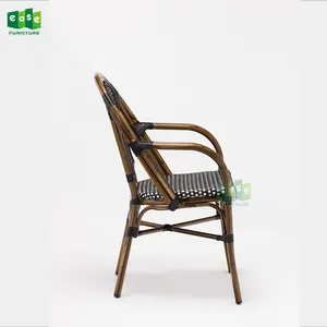 Silla bistró de mimbre y aluminio, asiento de aspecto de bambú con brazo para cafetería y restaurante (E6016) - Product Image 3