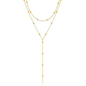 Collier ras-de-cou double rangs en acier inoxydable plaqué or avec chaîne perlée en Y pour femme, idéal pour les soirées - Product Image 1