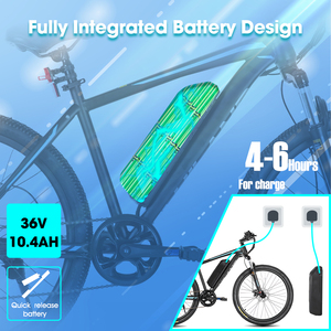 JOYKIE Vélo de montagne électrique 26 pouces-E-MTB 250W 36V 7.8Ah avec moteur de moyeu arrière, fourche à suspension et freins à disque Vélo électrique électrique - Product Image 5