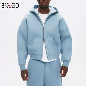 <span class=keywords><strong>Felpa</strong></span> con Cappuccio Personalizzata da Uomo 400G, Trendy con Doppia Cerniera, Spalle Scese, Pesante, con Giacca Cardigan, Tecnica Lavata - Product Image 1