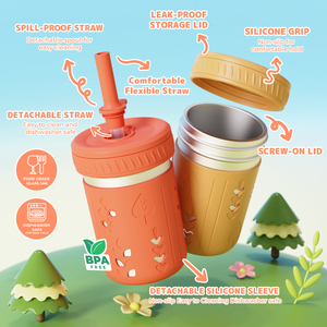 Usine en gros verre enfants gobelet 304 acier inoxydable sans BPA enfants tasse déversement <span class=keywords><strong>Prood</strong></span> enfants tasses avec paille - Product Image 2