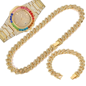 Conjunto <span class=keywords><strong>de</strong></span> Joyería Hip Hop <span class=keywords><strong>de</strong></span> Lujo para Hombre, Reloj Dorado con Diamantes <span class=keywords><strong>de</strong></span> Imitación, Cadenas Cubanas <span class=keywords><strong>de</strong></span> Cristal, Estilo Masculino, Caja <span class=keywords><strong>de</strong></span> Aleación, Esfera <span class=keywords><strong>de</strong></span> Cristal, para Él y Ella - Product Image 6
