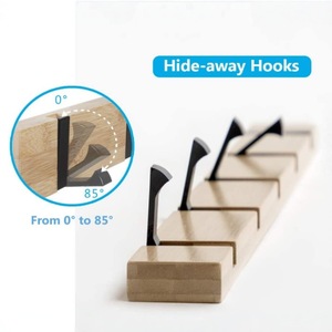 Wooden Concealed Hook Foldable Coat Rack <b>Wall</b> Mounted 15.8in Minimalist Design Living Room Door Back <b>Hanging</b> <b>Storage</b> - Product Image 5