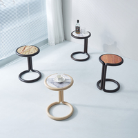 Table d'appoint moderne en marbre avec cadre en bois de frêne courbé, table d'appoint ronde, plateau en pierre naturelle, table basse pour salon, hôtel
