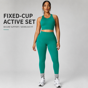 Ensemble de sport pour femme : Soutien-gorge de sport à coussinets fixes, Legging taille haute sculptant le ventre, Absorption des chocs, Haute extensibilité, Vêtements de sport pour yoga et gym - Product Image 1