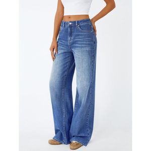 Jean large taille haute pour femme en denim extensible confortable et respirant coupe ample - Product Image 3