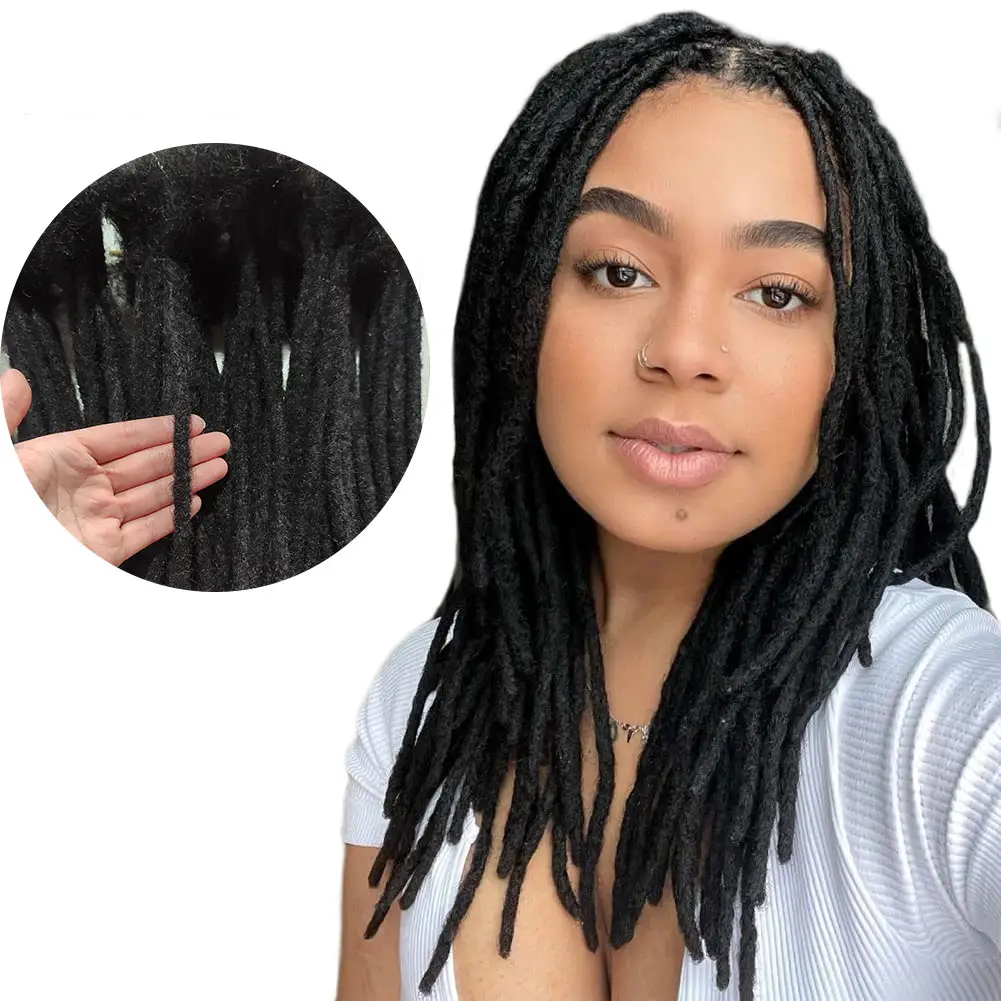 Trong Kho 100% Thiên Nhiên Tóc Con Người Mềm Handmade 6Inch-30Inch 0.6Cm Kích Thước Xoăn Màu Đen Crochet Dreadlock Tóc Mở Rộng