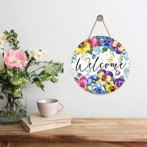 Panneau de porte suspendu en bois au design Art Déco, motif floral de primulas décoratif, vente en gros - Product Image 3