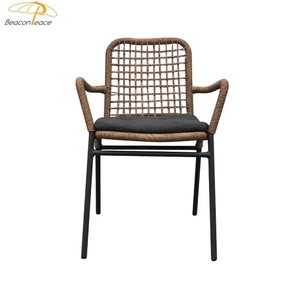 Kursi Makan lengan rotan aluminium, gaya pedesaan, Nordic santai, anyaman luar ruangan, kursi makan dengan sandaran tangan - Product Image 5