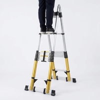 Échelle télescopique pliable en aluminium de 20 pieds avec double barre d'équilibrage, sangles de sécurité, roues, sac à outils EN131