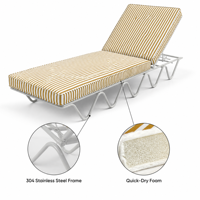 Chaise longue d'extérieur avec cadre en acier inoxydable thermolaqué, dossier réglable, base en zigzag, lit de soleil pour hôtel, villa, jardin, piscine, complexe hôtelier