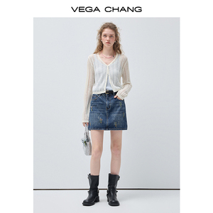 VEGA CHANG Haut en tricot respirant de qualité supérieure, blanc, à découpes, col en V, court, à manches longues, pour <span class=keywords><strong>tenue</strong></span> décontractée et superposée - Product Image 6