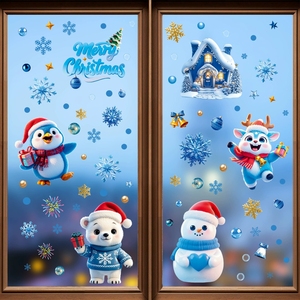 Autocollants de fenêtre de Noël 3D, motifs mignons de pingouins et d'ours polaires, décorations de flocons de neige d'hiver pour vitres et fenêtres, décorations de fêtes - Product Image 4