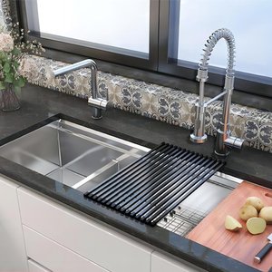 304 Stainless Steel Kitchen Sink, Modern American Black Nanometer Handmade Sink with Rainfall Waterfall - Product Image 1
