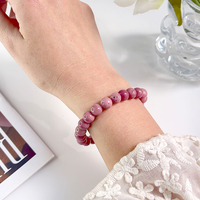 Bracelet en perles de rhodochrosite naturelle et de jade cyan de 6 mm/8 mm - Cadeau de mariage unisexe, bijoux en pierre naturelle