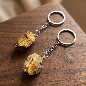Tiger Eye Natural Rough <b>Crystal</b> Keychain with Stainless Steel Chain Irregular Shape Durable Cut-rozrincrystals.com KR-15 - Product Image 3