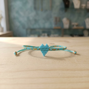 Sstringz Handmade Turquoise Blue Miyuki Delica <b>Bead</b> <b>Bracelet</b> with Gold Accents Adjustable with center Heart Pattern Friendship - Product Image 6