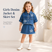 Ensemble deux pièces en jean pour filles MZJ - Veste en jean à manches courtes et jupe pour enfants - Tenue décontractée d'été