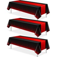 Ensemble de 3 nappes jetables en plastique noir et rouge, rectangulaires, 54x108 pouces, pour anniversaires, mariages, remises de diplômes