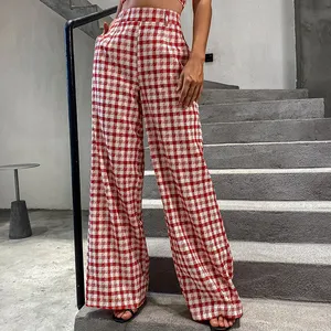 Double Crazy Womens Clothing Pant Zip Back Gingham Wide Leg Ladies Pant