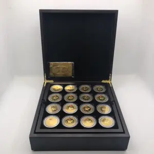 Monedas chapadas en oro de 24K con caja para regalos de colección de negocios, 64 unidades, de varios trillones de dólares de Zimbabue