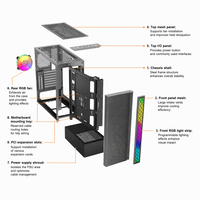 Boîtier d'ordinateur Bauhaus O11 Vision avec bande lumineuse RGB, châssis ATX Mid Tower noir pour PC de jeu