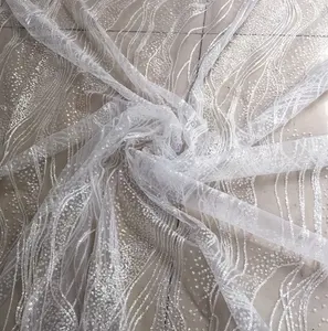 Vestido de casamento branco brilhante glitter tecido de noiva 5 jardas