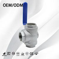 Vanne à bille en acier inoxydable à 3 voies, filetage femelle manuel BSP NPT DN15-DN100, vanne à bille industrielle pour l'eau, l'huile et le gaz