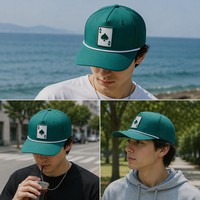 Casquette de golf personnalisée verte à 5 panneaux, perforée au laser, respirante, brodée, avec fermeture snapback, OEM
