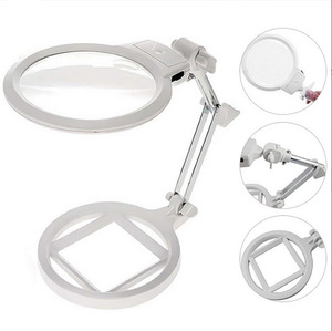 <b>Folding</b> <b>Table</b> <b>Metal</b> Bracket Magnifying Glass 2LED Lamp 2.5X 5X <b>Table</b> Lamp with Scale for Reading Embroidery Camping - Product Image 1