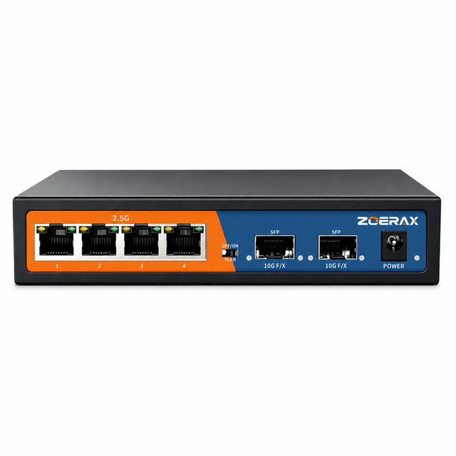 Z0ERAX 2.5G Ethernet Switch 4 Port2.5GbE RJ45 2 Port 10G SFP VLANIsolation Plug  Play Wall Mount NetworkSwitch for NAS WiFI7 AP