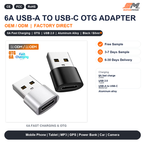 Adaptateur USB A vers Type C OTG, charge <span class=keywords><strong>rapide</strong></span> 6A, connecteur de téléphone en alliage d'aluminium, transfert de données, CE FCC RoHS, vente en gros - Product Image 1