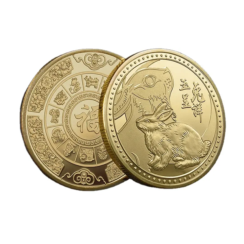 Moneta commemorativa di colore oro e argento del coniglio del nuovo anno 2023 cinese
