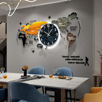 Reloj de Pared con Mapa del Mundo LED, Reloj de Arte con Mapa del Mundo en Acrílico, Funciona con Pilas, Apto para Sala de Estar, Oficina y Dormitorio